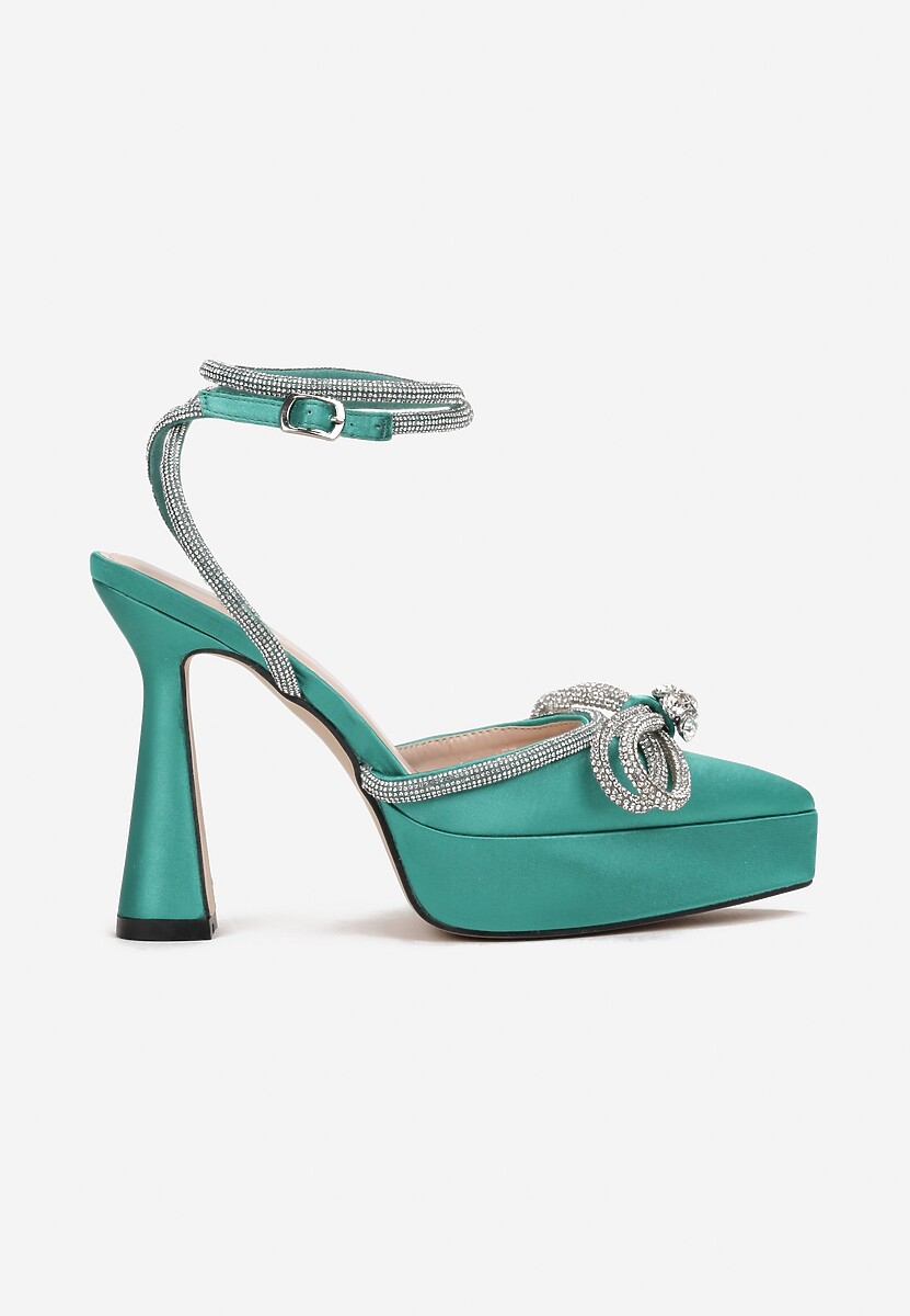 Zielone Sandały na Klepsydrowym Obcasie i Platformie z Kokardką Kirsi