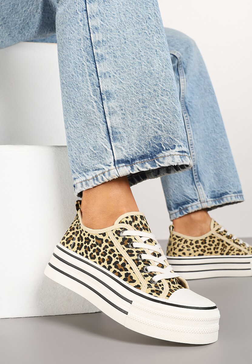 Panterkowe Trampki na Platformie Przed Kostkę Evelzivis