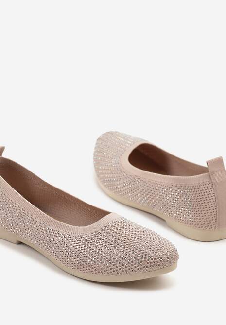 Ciemnoróżowe Elastyczne Balerinki z Cholewką Zdobioną Metalicznymi Przeszyciami Elitella