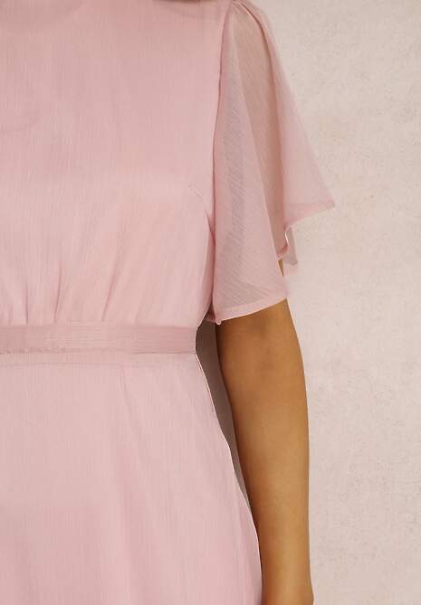 Różowa Rozkloszowana Sukienka z Odkrytymi Plecami i Wiązaniem Syrissis