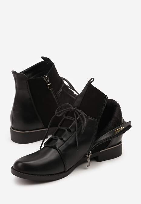 Czarne Botki Vices ze Sznurowaną Cholewką i Elastycznymi Panelami Flilera