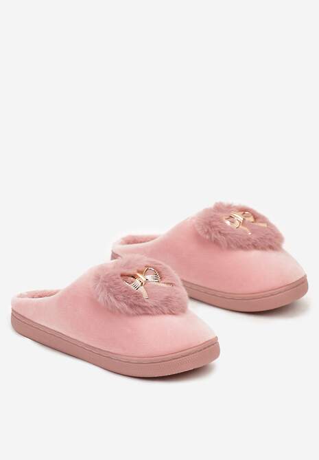 Ciemnoróżowe Kapcie na Płaskiej Podeszwie z Kokardą Lerilina