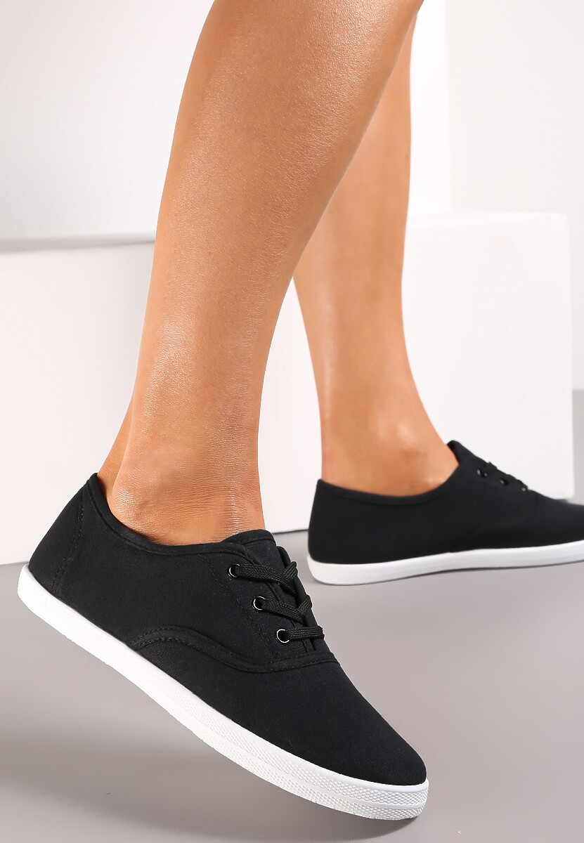 Czarne Sznurowane Tenisówki Przed Kostkę Jennessa