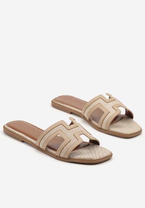 Beżowe Klapki Ozdobione Geometrycznymi Wycięciami Fevirelle