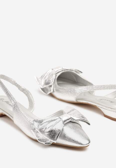 Srebrne Sandały Bez Pięty z Kokardą Nolretia