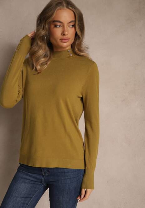 Zielony Golf o Dopasowanym Kroju Zdobiony Minimalistycznymi Aplikacjami Unissa