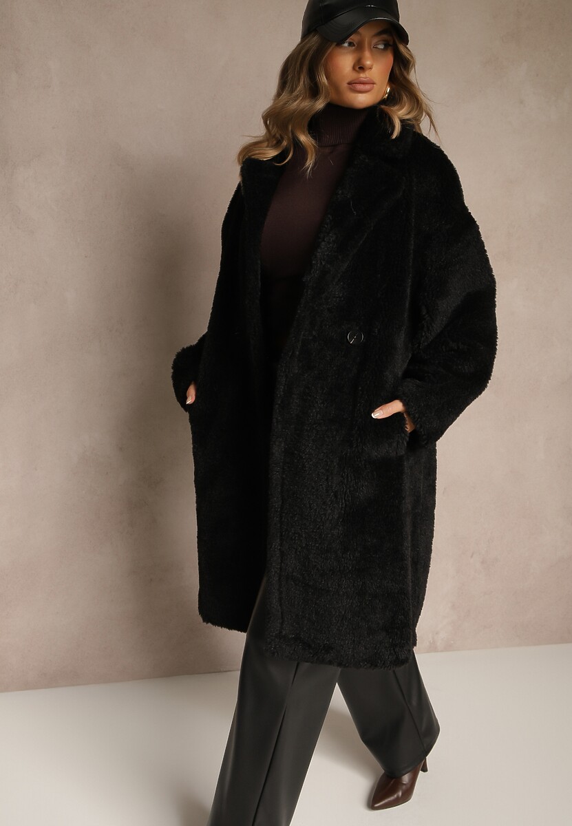 Biały Płaszcz Teddy o Dwurzędowym Kroju Oversize Azzena