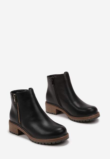 Czarne Botki z Dekoracyjnym Suwakiem Mikacina