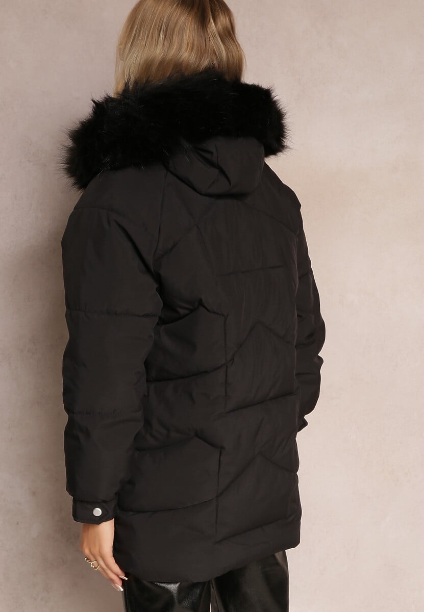 Czarna Kurtka z Kapturem i Futerkiem Mastasa