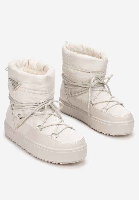 Beżowe Śniegowce z Elastycznym Sznurowaniem Reku