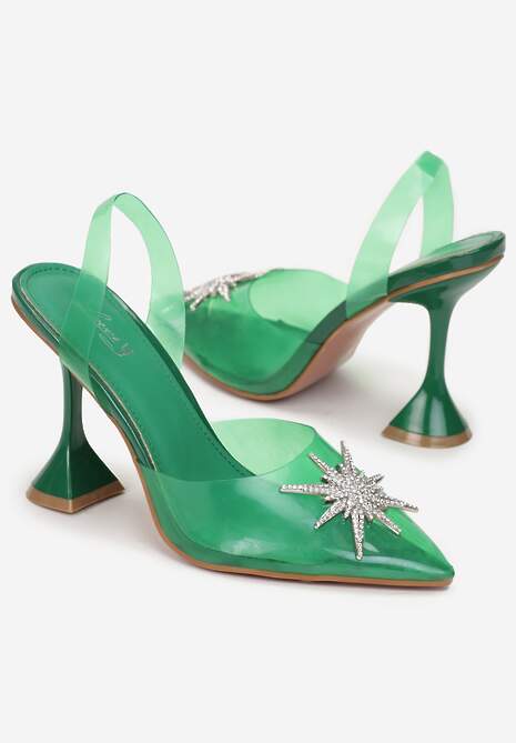 Zielone Silikonowe Sandały na Klepsydrze z Cyrkoniami Meley