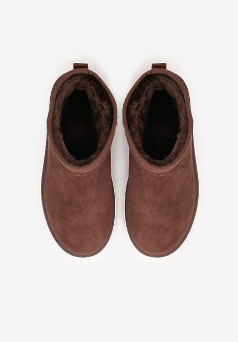 Brązowe Śniegowce z Imitacji Zamszu na Platformie z Niską Cholewką Reanirae