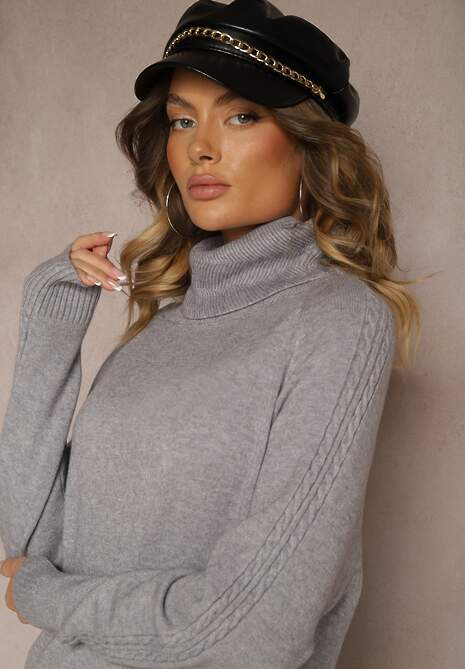 Jasnoszary Golf z Wiskozą Modalem i Ozdobnym Splotem Kesalttia