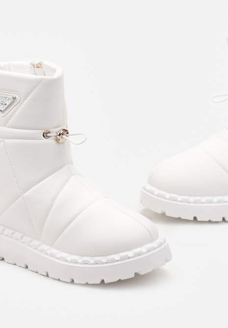 Białe Śniegowce za Kostkę na Platformie ze Ściągaczem Rindali