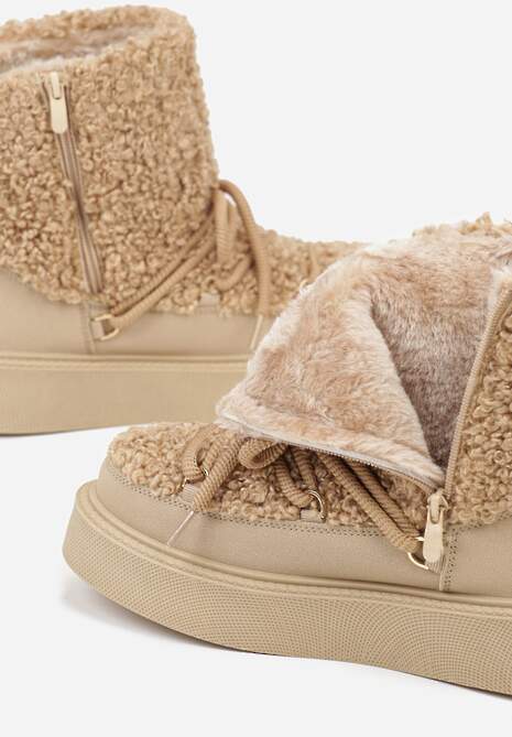 Ciemnobeżowe Śniegowce z Futerkiem Typu Teddy Allere