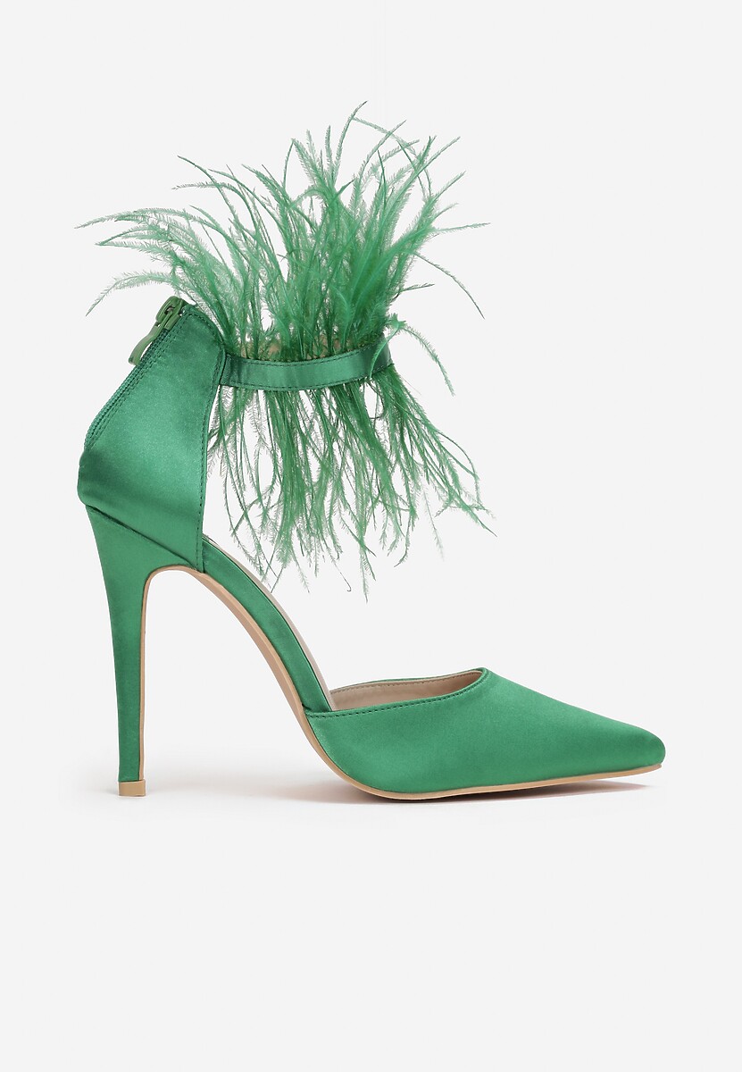 Zielone Sandały z Piórami Geanesh