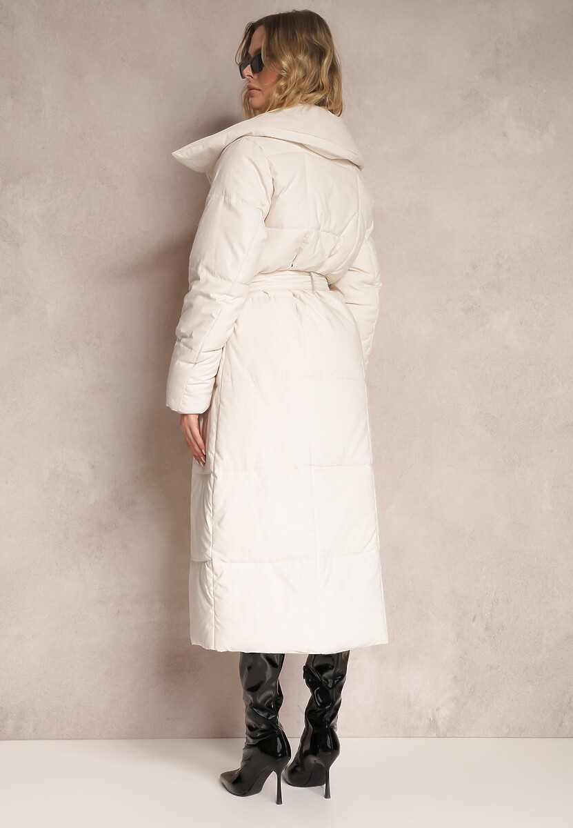 Beżowa Kurtka za Kolano Pikowana Chadi