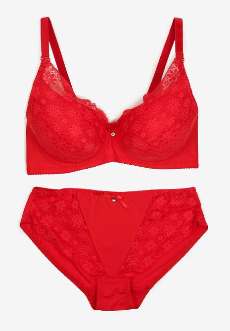 Czerwony Komplet z Koronki Figi i Usztywniany Biustonosz Nevenis