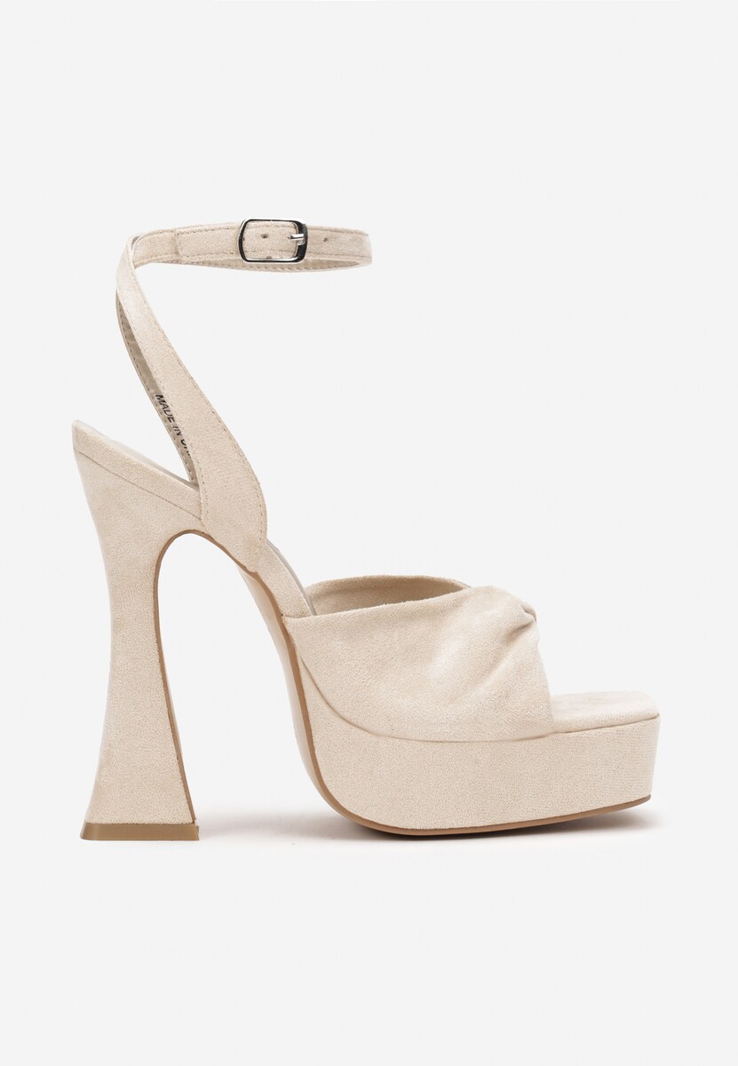 Beżowe Sandały na Wysokim Słupku i Platformie z Ozdobnym Paskiem Rupina