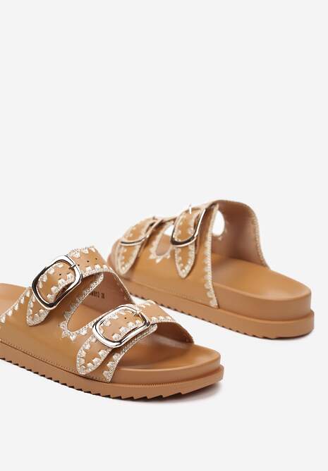 Brązowe Klapki na Platformie z Regulowanymi Klamrami Fullemia