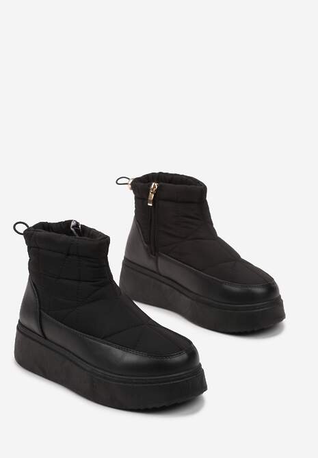 Czarne Pikowane Śniegowce na Platformie z Krótką Cholewką Besionna