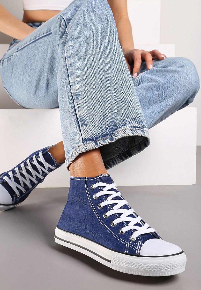 Jasnobeżowe Casualowe Sznurowane Trampki z Wysoką Cholewką Irmagia