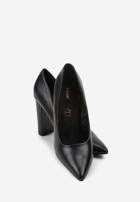 Czarne Czółenka Vices na Słupku z Wkładką ze Skóry Naturalnej Pioana