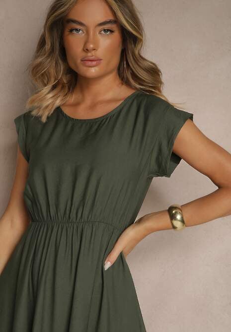 Ciemnozielona Rozkloszowana Sukienka z Wiskozy Linurea