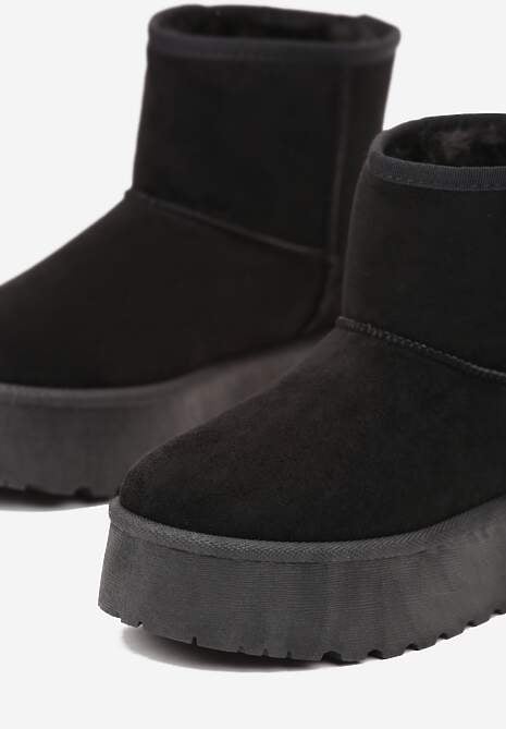 Czarne Śniegowce za Kostkę na Platformie Ocieplane Futerkiem Divena