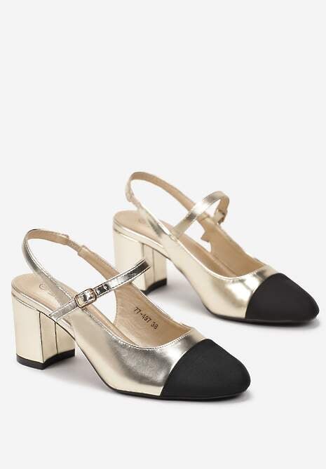 Złote Czółenka na Obcasie z Dekoracyjnym Noskiem Sanae