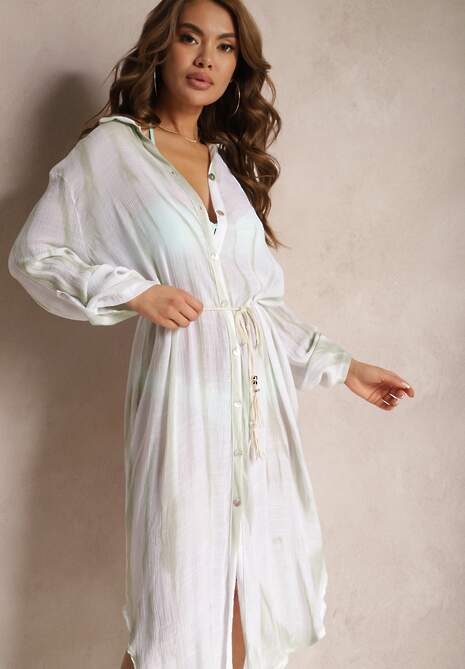 Jasnozielona Oversizowa Sukienka o Koszulowym Fasonie Werosa