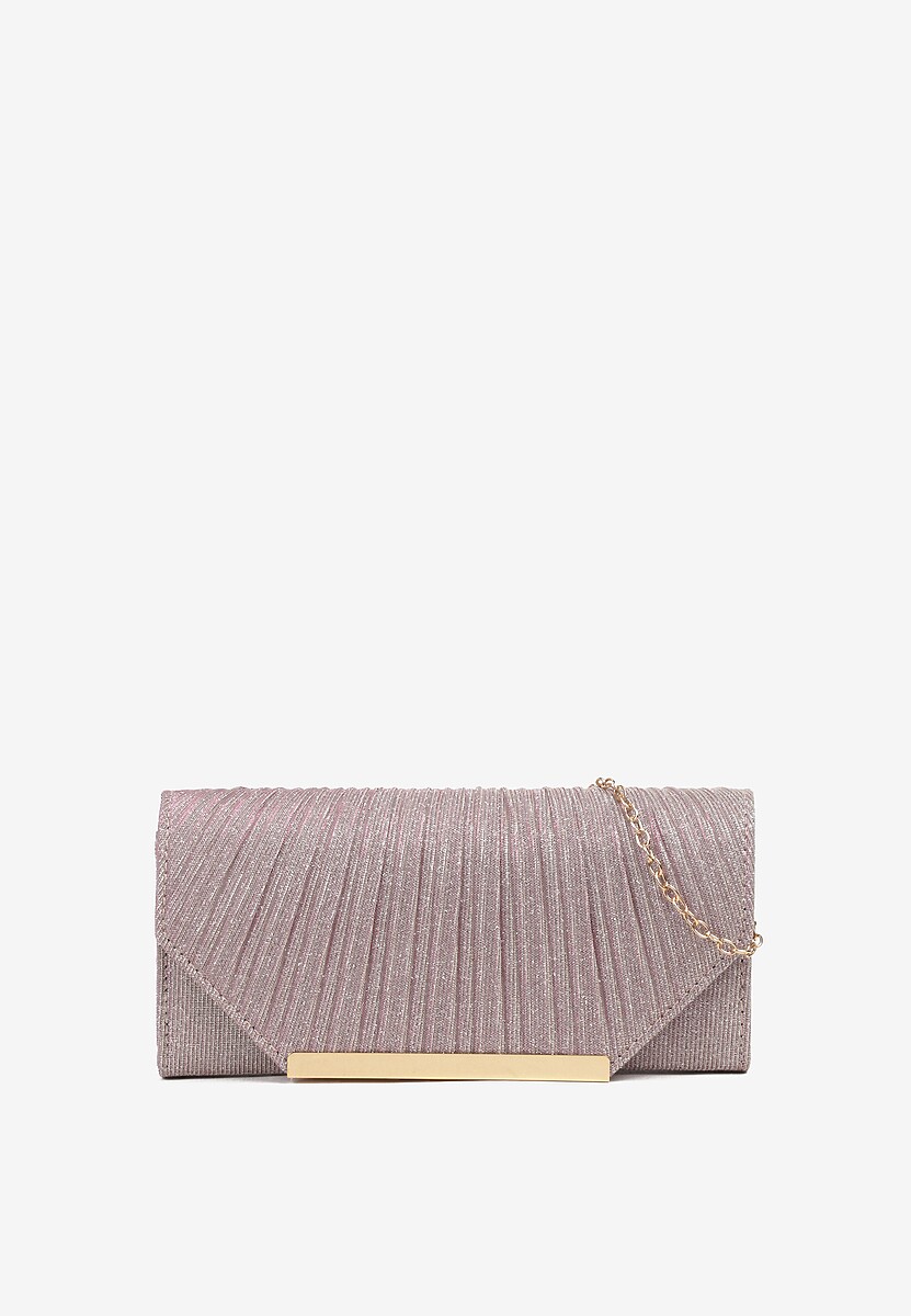 Różowa Torebka Kopertówka na Magnes z Błyszczącym Wykończeniem i Odczepianym Łańcuszkiem Ternesta