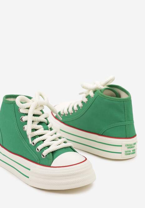 Zielone Trampki na Platformie za Kostkę z Grubymi Sznurowadłami Effime