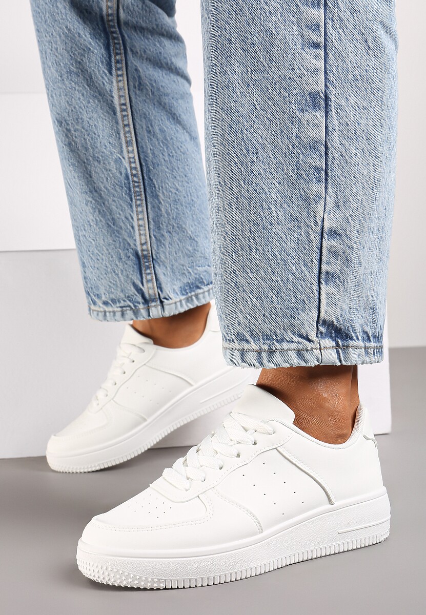 Białe Sneakersy Sznurowane na Grubej Podeszwie Taleith