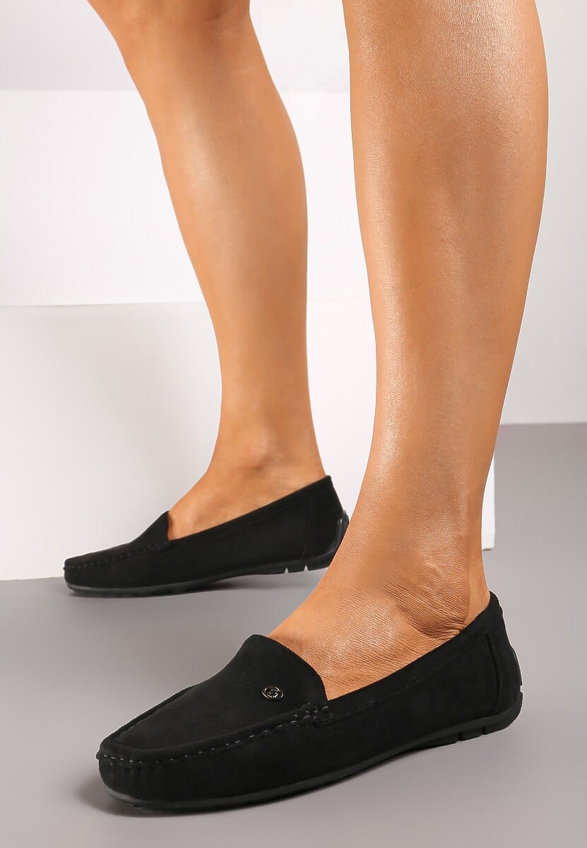 Czarne Mokasyny ze Skórzaną Wkładką i Przeszyciami Yaritza