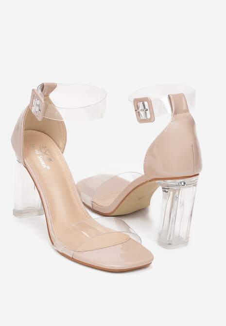 Beżowe Sandały z Transparentnymi Paskami i Obcasem Athesia