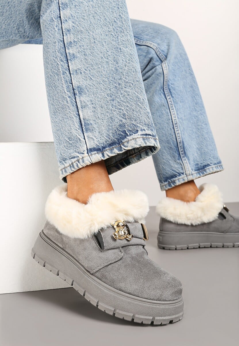 Beżowe Śniegowce na Platformie z Metaliczną Aplikacją i Klamrą Izareth