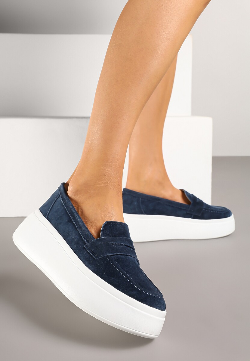 Ciemnobeżowe Półbuty w Stylu Mokasynów na Platformie ze Skóry Naturalnej Nilovira