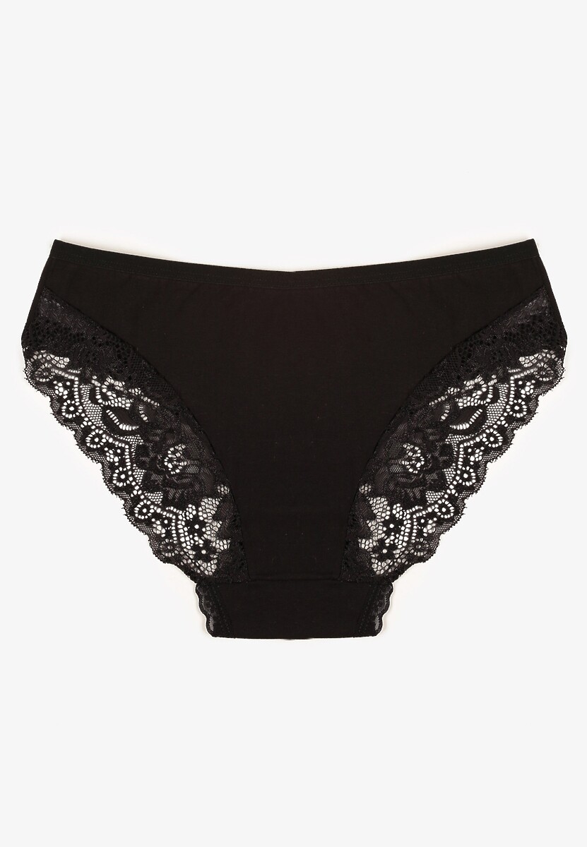 Czarne Majtki Figi z Koronkowymi Wstawkami Amiora