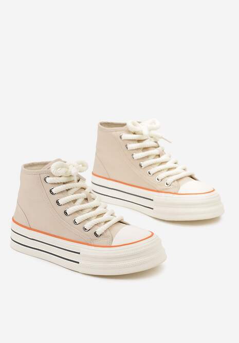 Beżowe Trampki na Platformie za Kostkę z Grubymi Sznurowadłami Effime