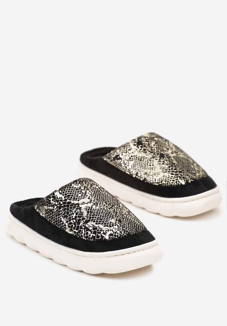 Czarne Kapcie Vices na Platformie z Tłoczeniem Ozdobione Metalicznym Wzorem Zeanivra