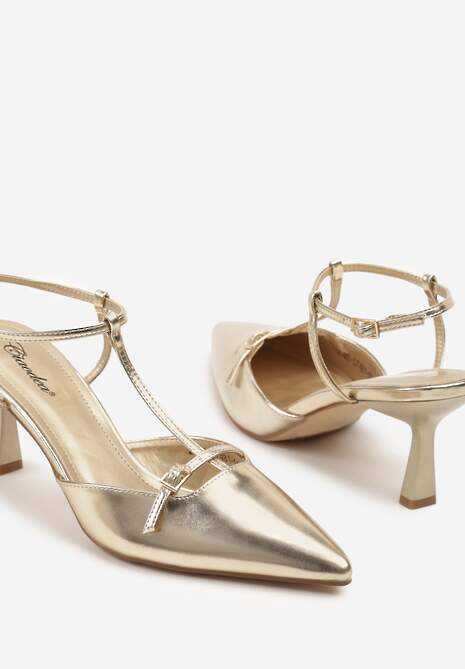 Złote Sandały Typu Slingback Ozdobione Paskiem Nilavin