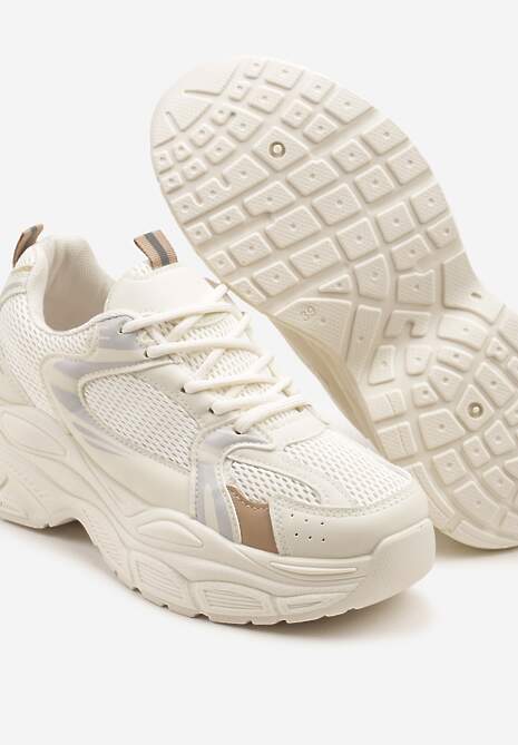 Beżowe Sneakersy Vices na Platformie Ozdobione Tłoczeniem Natiselle