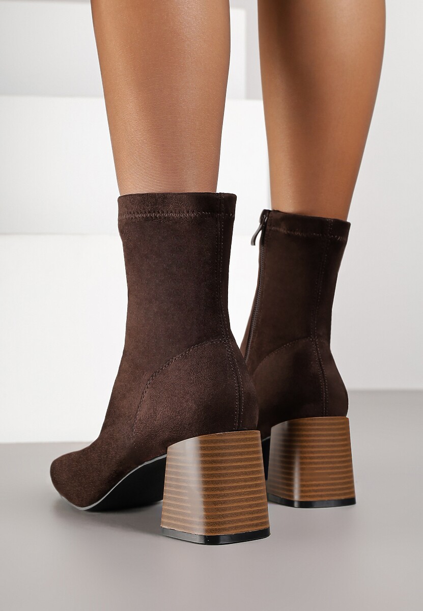 Brązowe Botki Vices na Stożku z Noskiem o Kwadratowym Kształcie Amiste