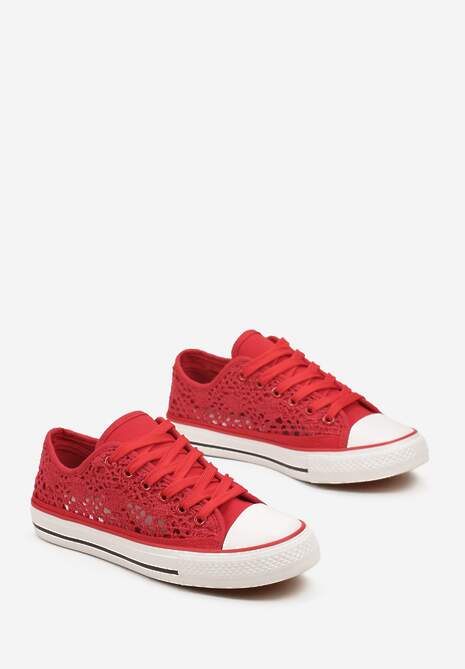 Czerwone Trampki z Krótką Ażurową Cholewką Paerina