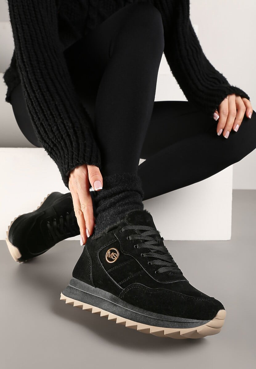 Czarne Ocieplane Sneakersy na Platformie Appopis