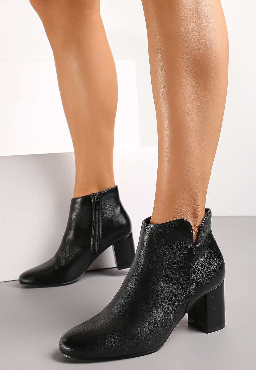 Czarne Metaliczne Botki na Niskim Słupku Serapana