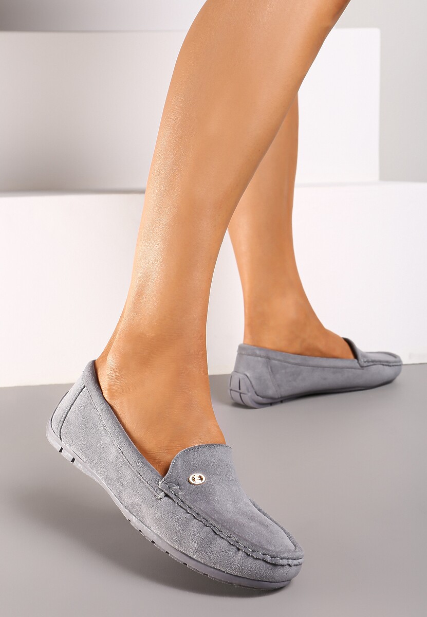 Szare Mokasyny ze Skórzaną Wkładką i Przeszyciami Yaritza