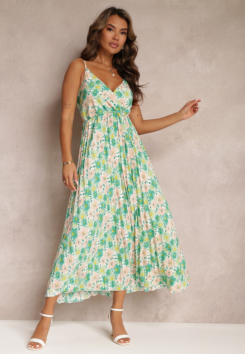 Jasnoniebieska Sukienka Maxi z Regulowanymi Ramiączkami o Plisowanym Fasonie Saino