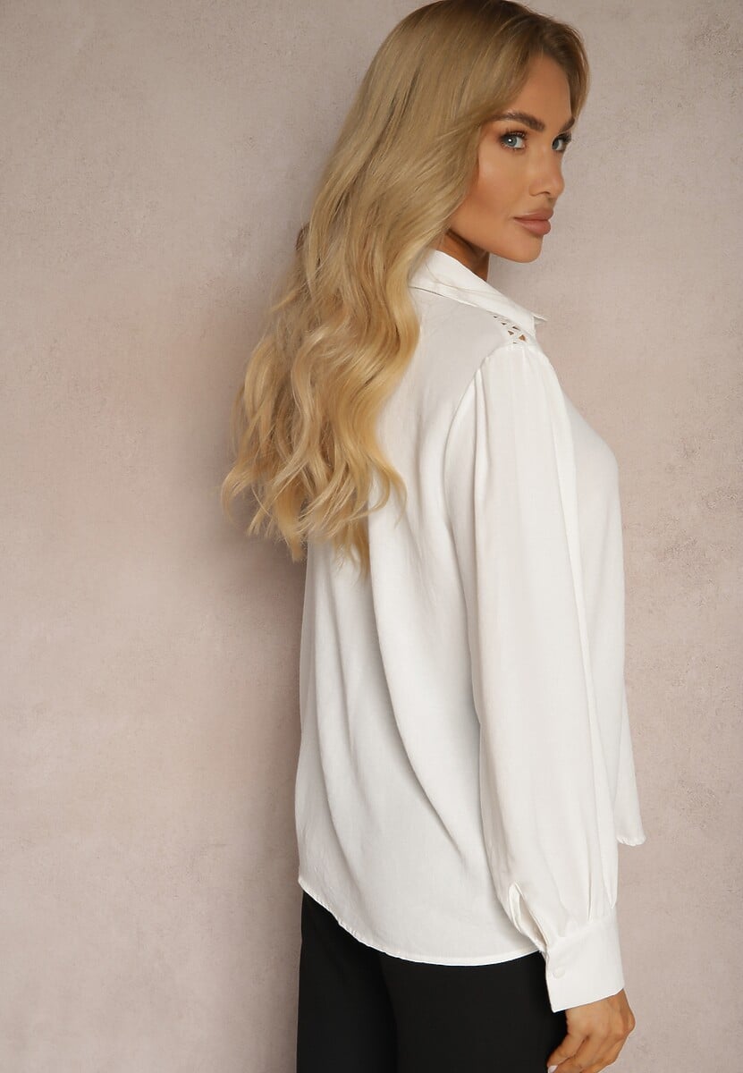 Biała Koszula z Eleganckimi Ażurowymi Wstawkami Meristas